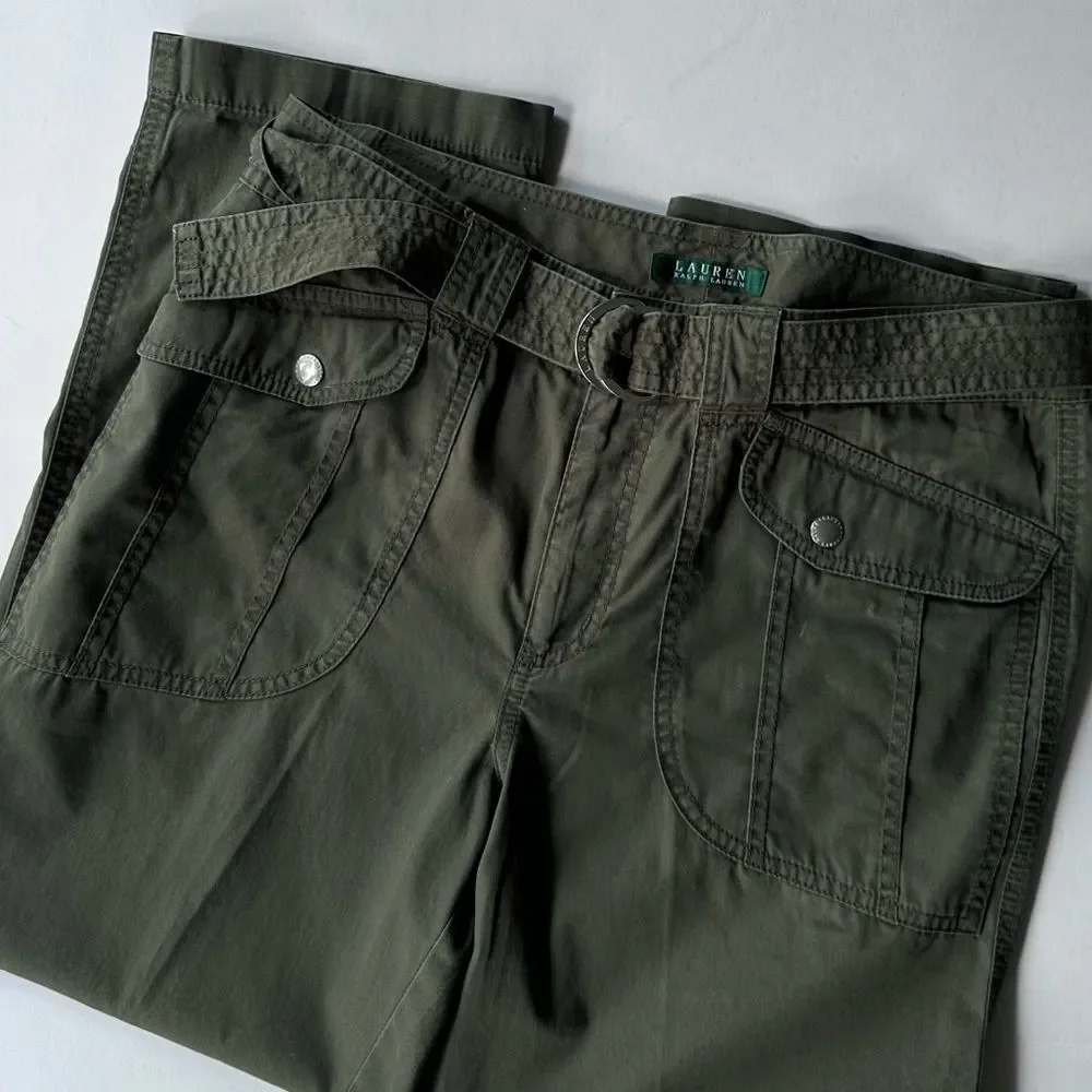 Lauren Ralph Lauren Green Khaki Belted Safari Style Cropped Trousers Capri 10